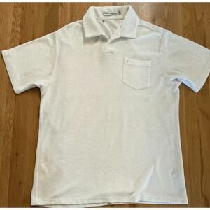 Criquet Terry Polo Shirt Large Off-White Johnny Collar Cotton Retro Resort sz L